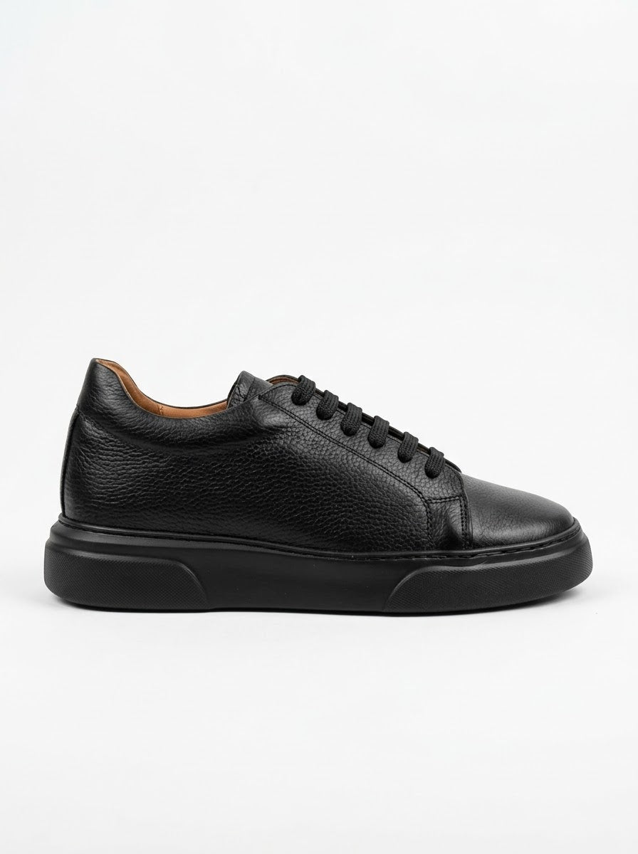 Gadoshoes Siyah taban - Siyah Deri Ayakkabı (+7cm)